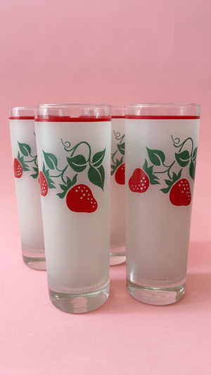 Vintage 80's Teleflora Frosted Strawberry Collins Glasses