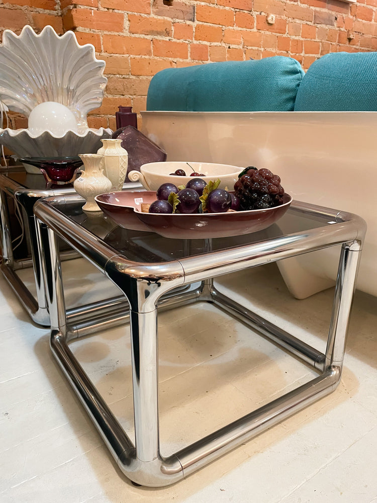 Vintage Chrome and Smoked Glass Side Tables