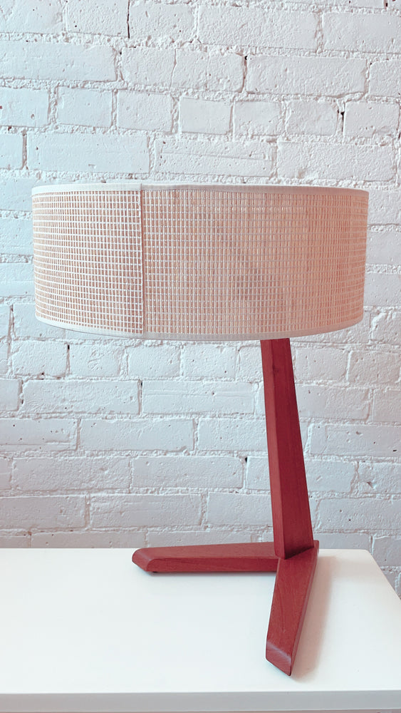 Vintage Teak Table Lamp with Woven Shade