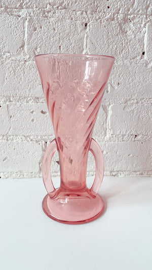 Vintage Depression Glass Trumpet Vase with Handles