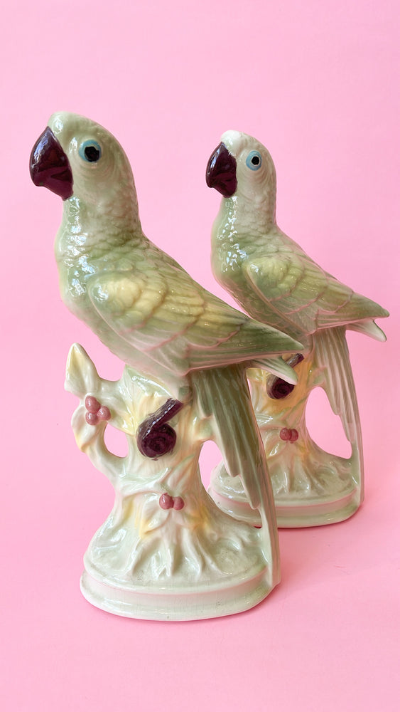 Vintage Ceramic Parrot Sculptures