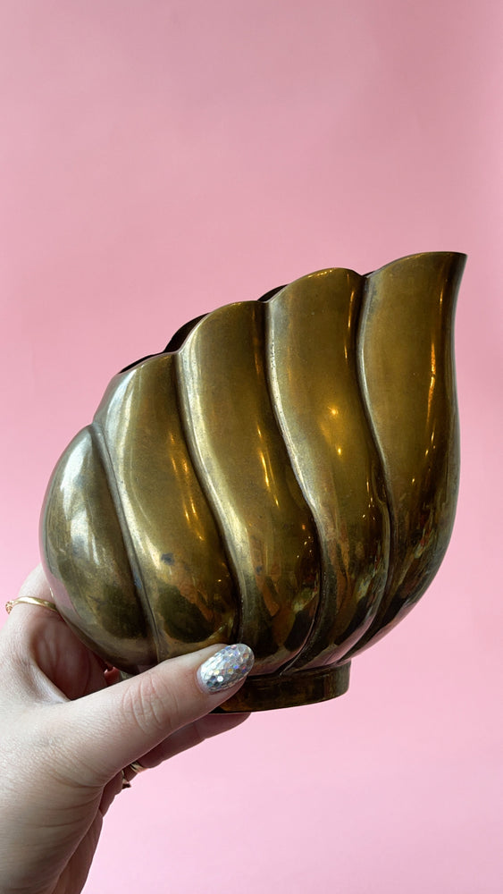 Vintage Scalloped Solid Brass Vase