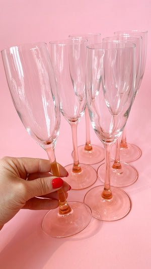 Vintage Pink Stemmed Champagne Flutes