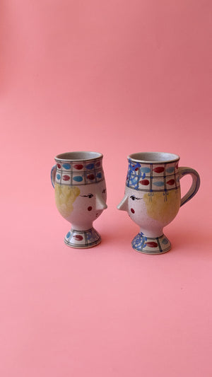 Vintage Bjorn Wiinblad Style Face Coffee Mugs