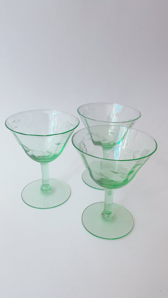 Vintage Green Depression Glass Glasses