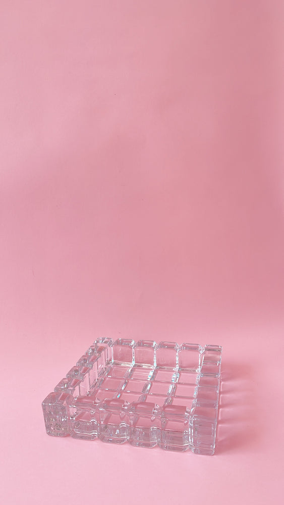 Vintage Glass Grid Cube Ashtray