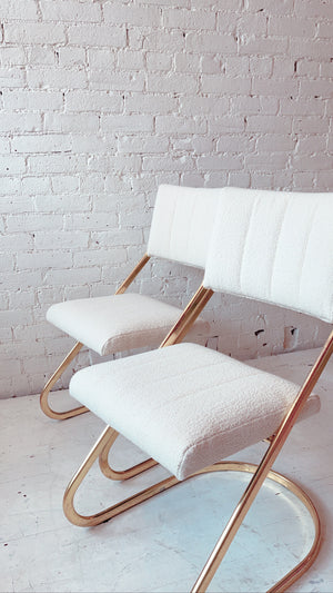 
            
                Load image into Gallery viewer, Vintage Brass + Boucle Cantilever Chairs (Pair)
            
        