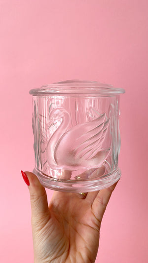 
            
                Load image into Gallery viewer, Vintage Gloria Vanderbilt Embossed Swan Stash Jar with Lid
            
        