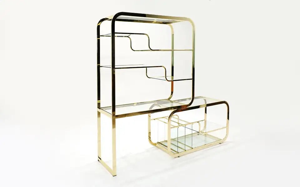 
            
                Load image into Gallery viewer, Milo Baughman Brass Shelving Unit
            
        