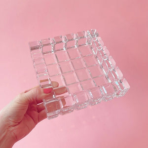 Vintage Glass Grid Cube Ashtray