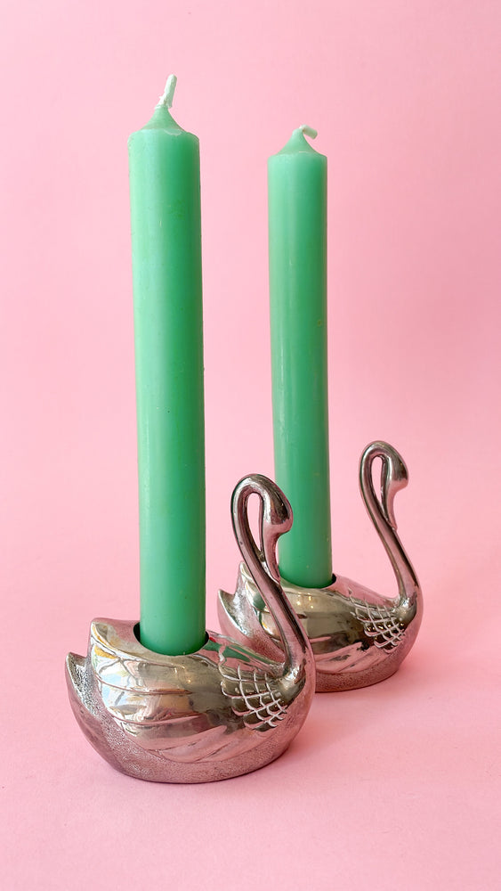 Vintage Chrome Swan Candleholders