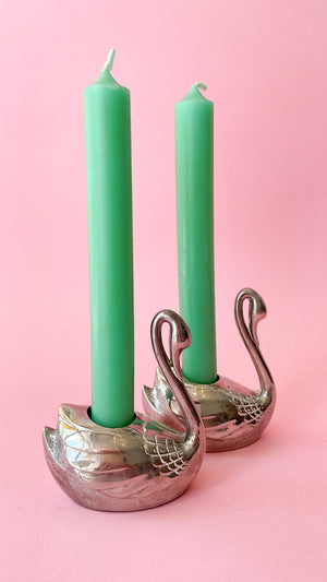 Vintage Chrome Swan Candleholders