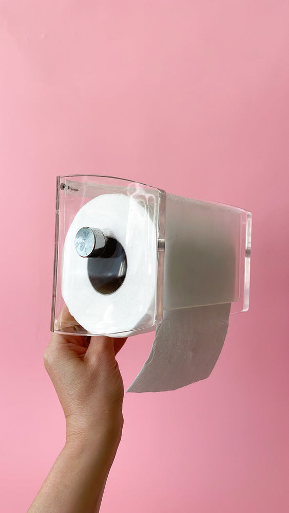 
            
                Load image into Gallery viewer, Vintage Lucite and Chrome Guzzini Toilet Paper Holder
            
        