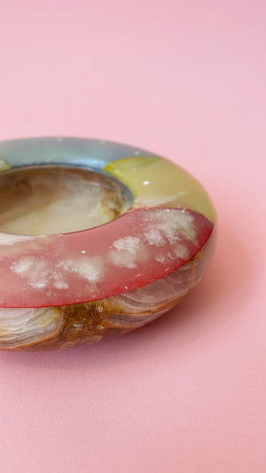 
            
                Load image into Gallery viewer, Vintage Multicoloured Marble and Onyx Donut Ashtray
            
        