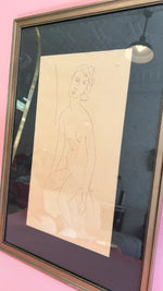 Vintage Framed Nude Lady Drawing