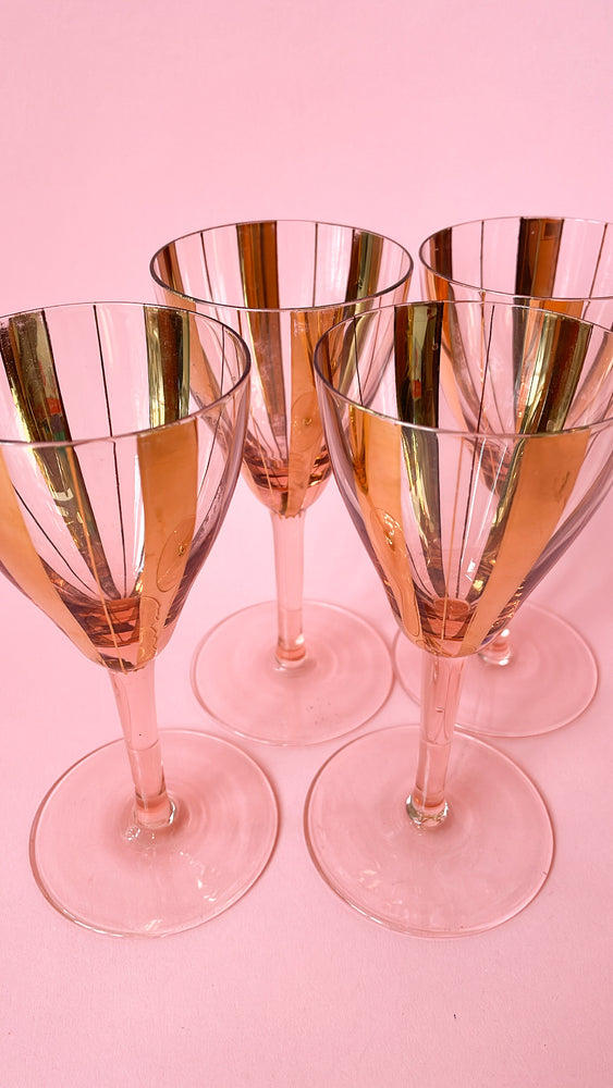 Vintage Pink and Gold Wine Glasses