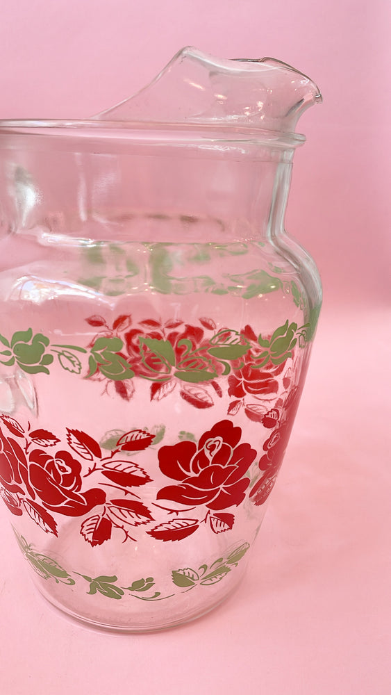 Vintage Glass Red Rose Pitcher