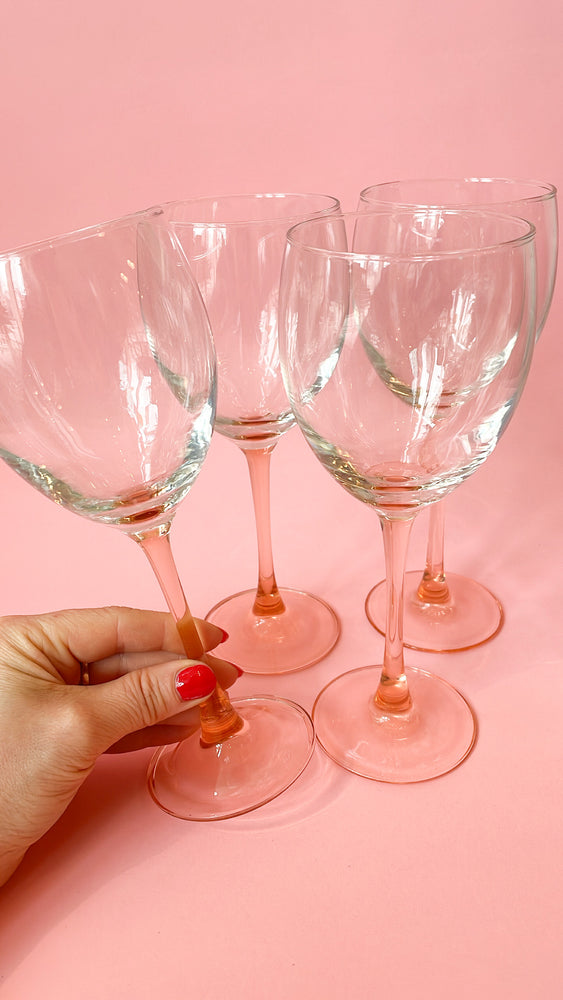 Vintage Large Pink Stemmed Wine Glasses