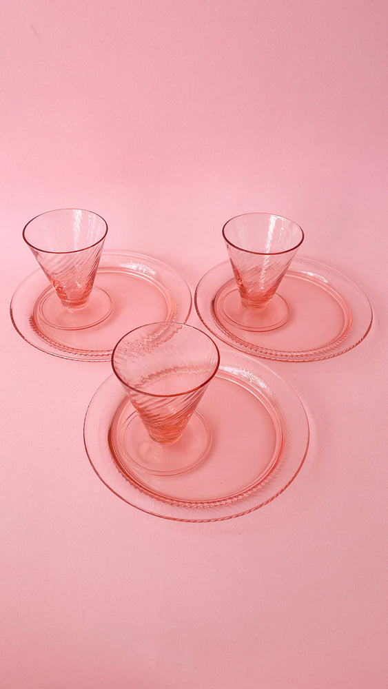 Vintage Pink Swirl Glass Demitasse Set