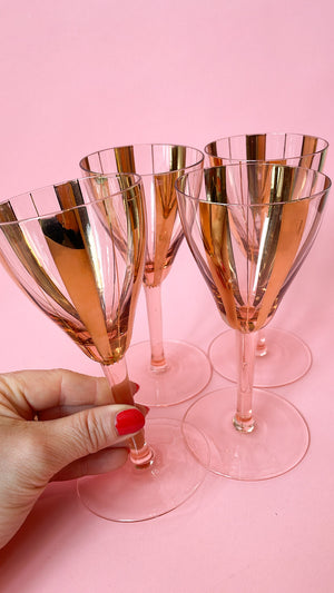 Vintage Pink and Gold Wine Glasses