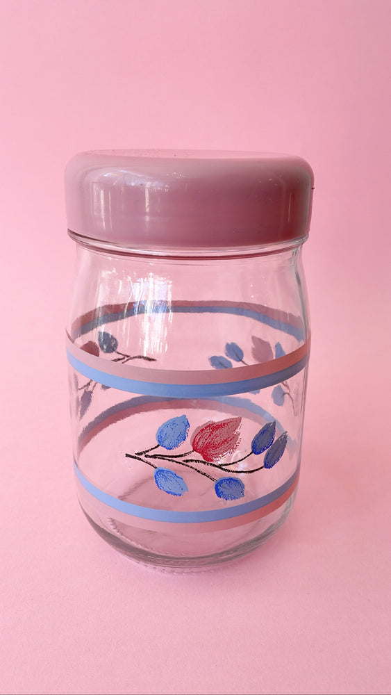 Vintage 80's Floral Stash Jar with Lid