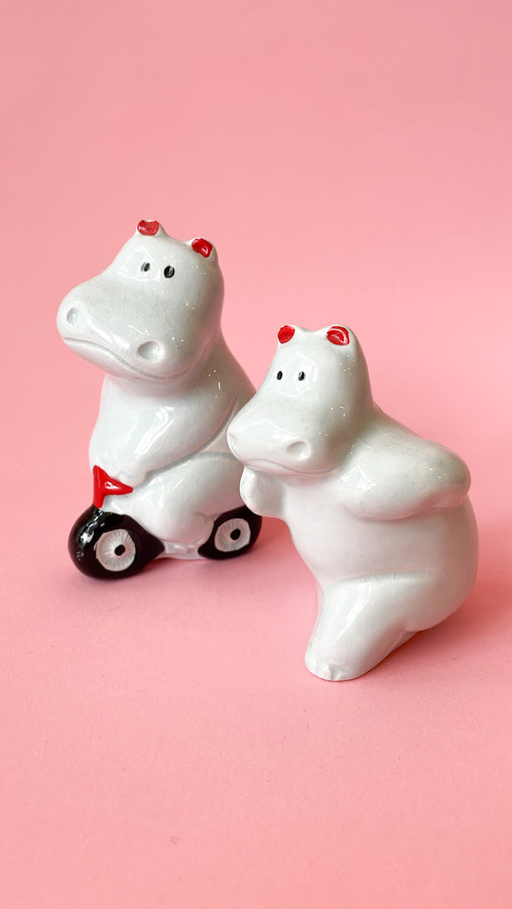 
            
                Load image into Gallery viewer, Vintage Ceramic Hippo Salt &amp;amp; Pepper Shakers
            
        