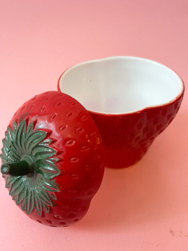 
            
                Load image into Gallery viewer, Vintage Anchor Hocking Strawberry Milk Glass Stash Jar
            
        