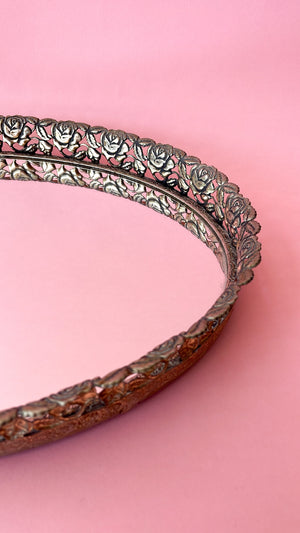 Vintage Rose Filigree Mirrored Tray
