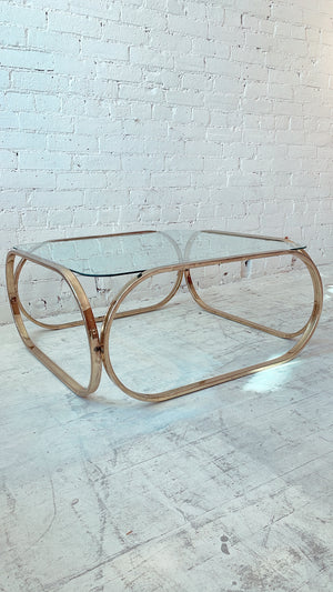 
            
                Load image into Gallery viewer, Vintage Brass Coffee Table with Glass Top
            
        
