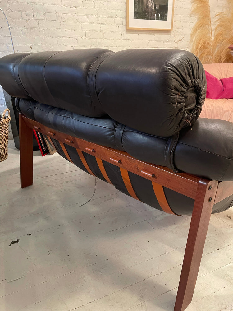 Vintage 1970's Moveis Corazza Leather Two Seater Sofa