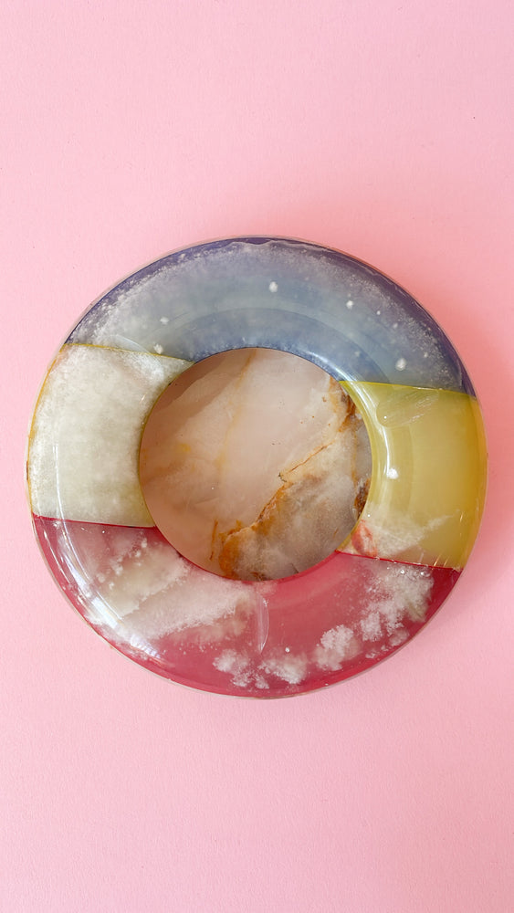 
            
                Load image into Gallery viewer, Vintage Multicoloured Marble and Onyx Donut Ashtray
            
        