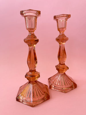 Vintage Pink Depression Glass Candle Holders