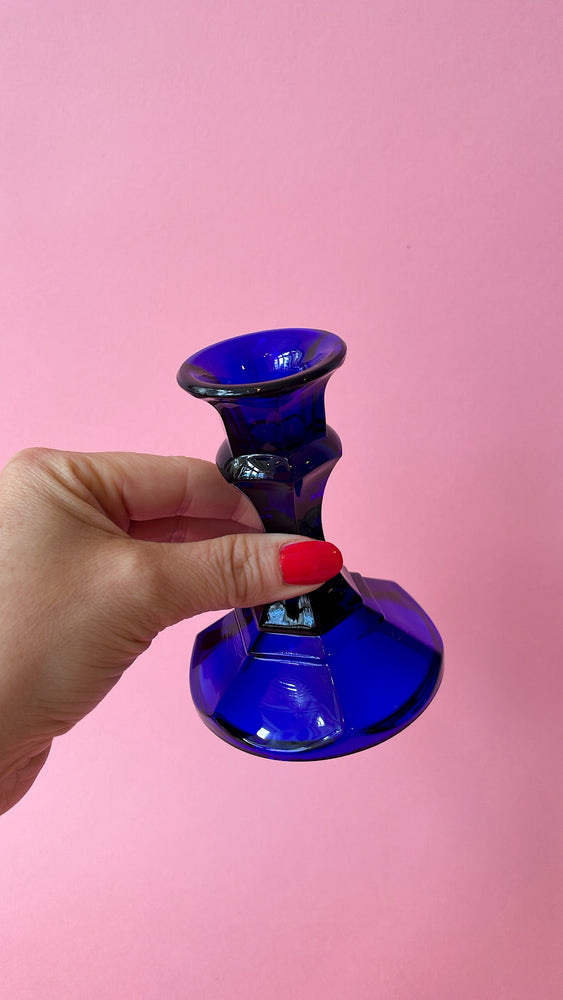 Vintage Cobalt Blue Glass Candle Holder