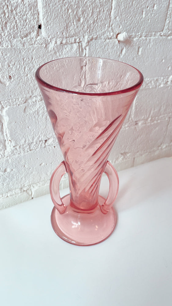 Vintage Depression Glass Trumpet Vase with Handles