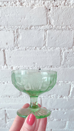 Vintage 1930's Anchor Hocking Green Depression Glass Coupes