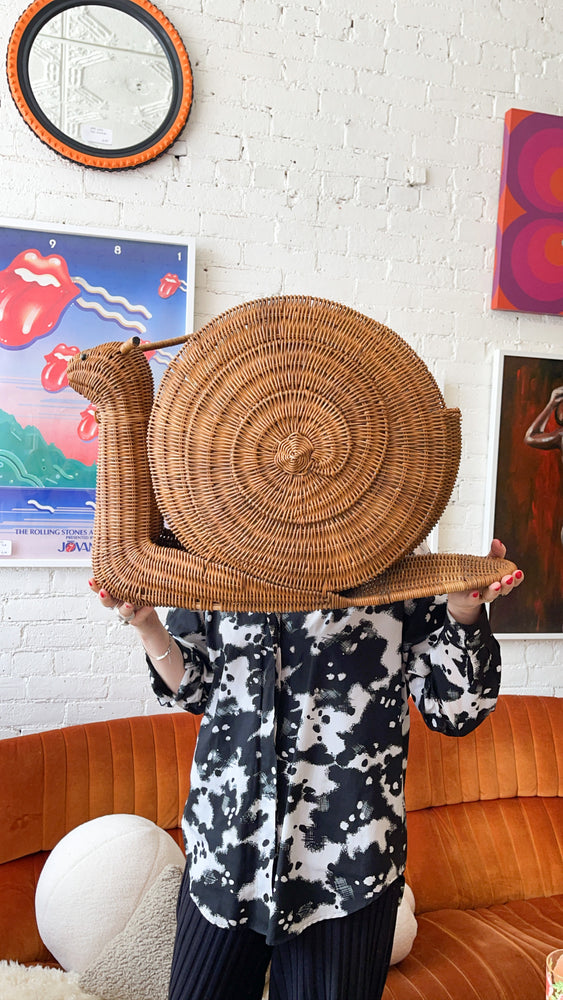 
            
                Load image into Gallery viewer, Large Vintage Wicker Snail Magazine Holder
            
        