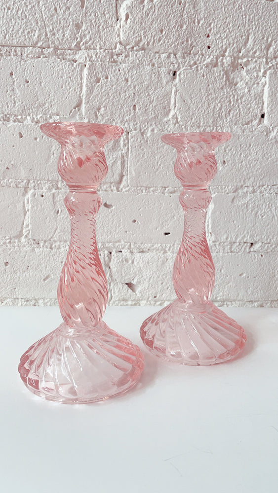
            
                Load image into Gallery viewer, Vintage Depression Glass Swirl Candleholders
            
        