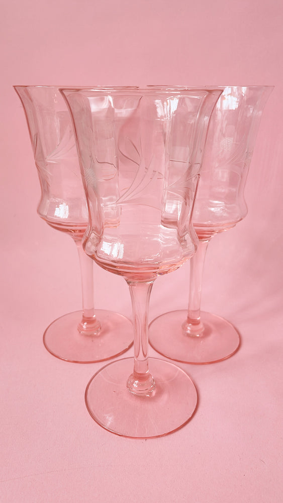 
            
                Load image into Gallery viewer, Vintage Etched Depression Glass Wine Glasses
            
        