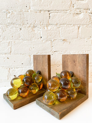 Vintage Lucite Grape and Wood Bookends