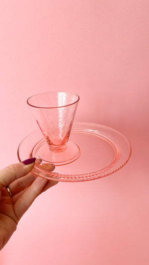 Vintage Pink Swirl Glass Demitasse Set