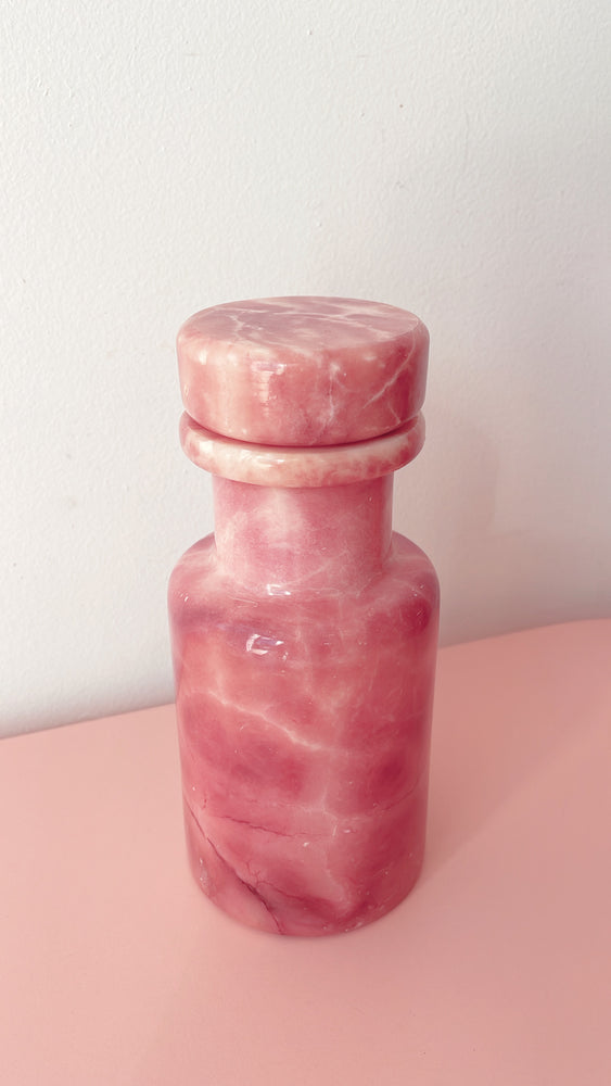 
            
                Load image into Gallery viewer, Vintage Alabaster Pink Marble Jar with Lid
            
        