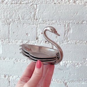 Vintage Silver Swan Ashtray Set