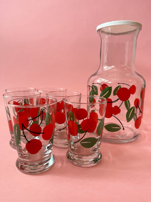 
            
                Load image into Gallery viewer, Vintage 1950&amp;#39;s Libbey Cherry Carafe and Glasses Set
            
        