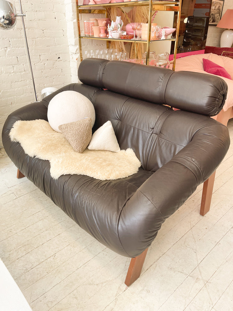 Vintage 1970's Moveis Corazza Leather Two Seater Sofa