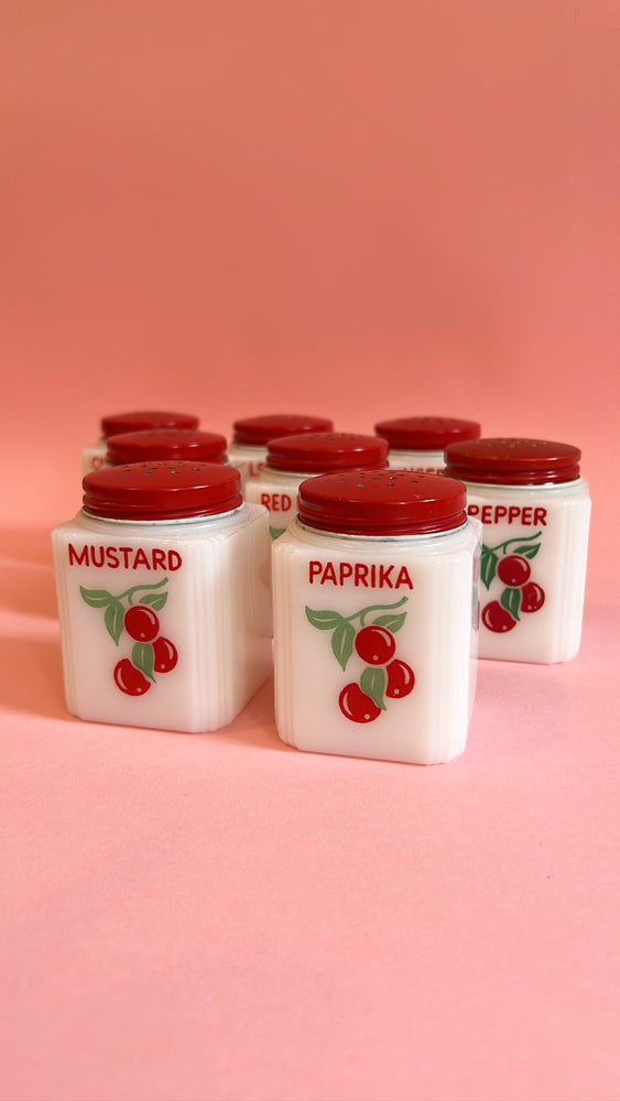 Rare Vintage 1950's Tipp City Milk Glass Cherry Shaker Set