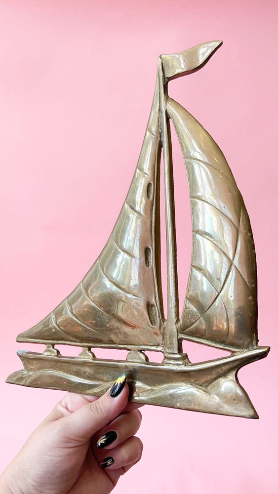 
            
                Load image into Gallery viewer, Vintage Brass Hanging Sailboat
            
        