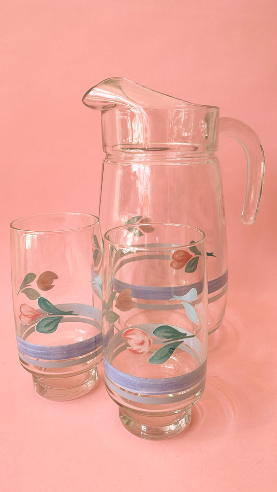 
            
                Load image into Gallery viewer, Vintage Floral Pitcher and Glass Set
            
        