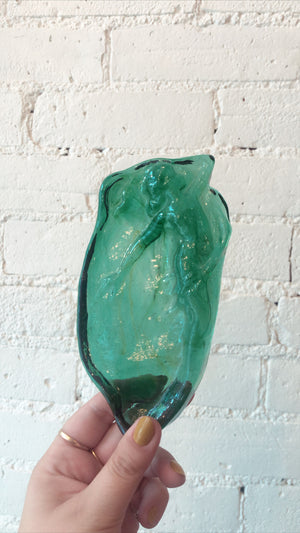 Nude Lady Art Glass Emerald Dish