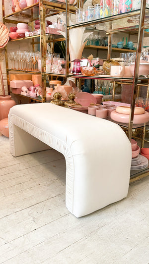 
            
                Load image into Gallery viewer, Vintage Cream Rouched Fabric Waterfall Bench
            
        
