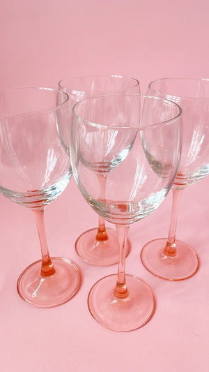 Vintage Large Pink Stemmed Wine Glasses